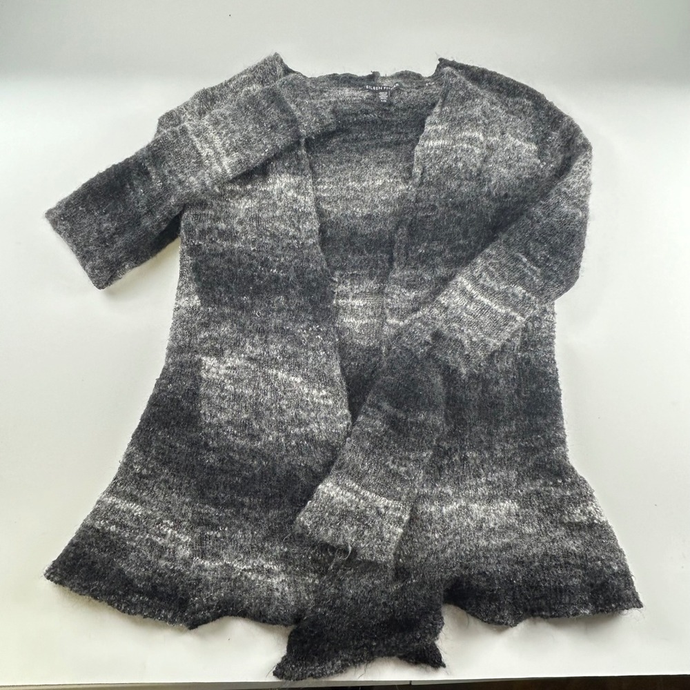Eileen Fisher L Mohair Wool Blend Open Front Cardigan Grey Black Space Dye Read - Picture 2 of 10